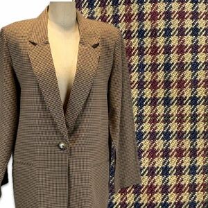 VINTAGE houndstooth micro check plaid blazer womens suit jacket coat lightweight
